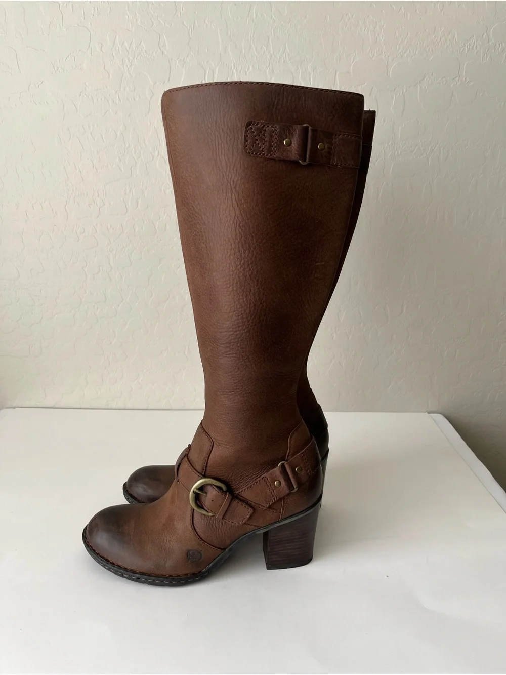 Born Natasha Tall Heeled Leather Buckle Detail Riding Boots Brown Size 7